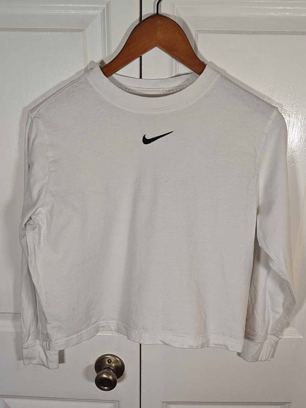 Nike Girls Large White Black Swoosh Oversized Long Sleeve T-Shirt